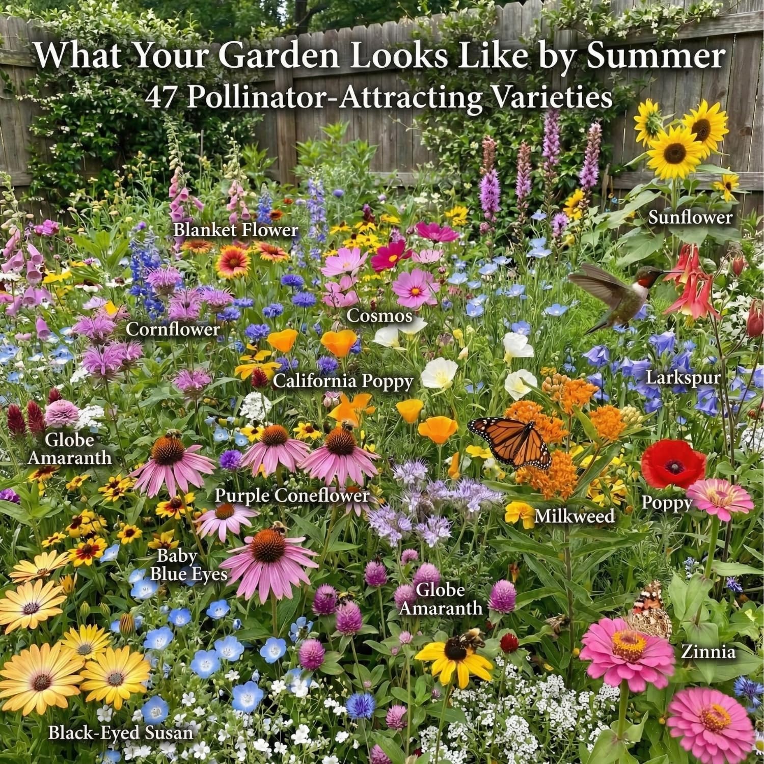 Seedboy Non-GMO Wildflower Seeds for Pollinators Bees Butterflies (2oz) | 40,000+ Seeds, 47 Annual and Perennial Varieties; Attracts Hummingbirds; Bulk Scatter Mix for Meadows - Image 3