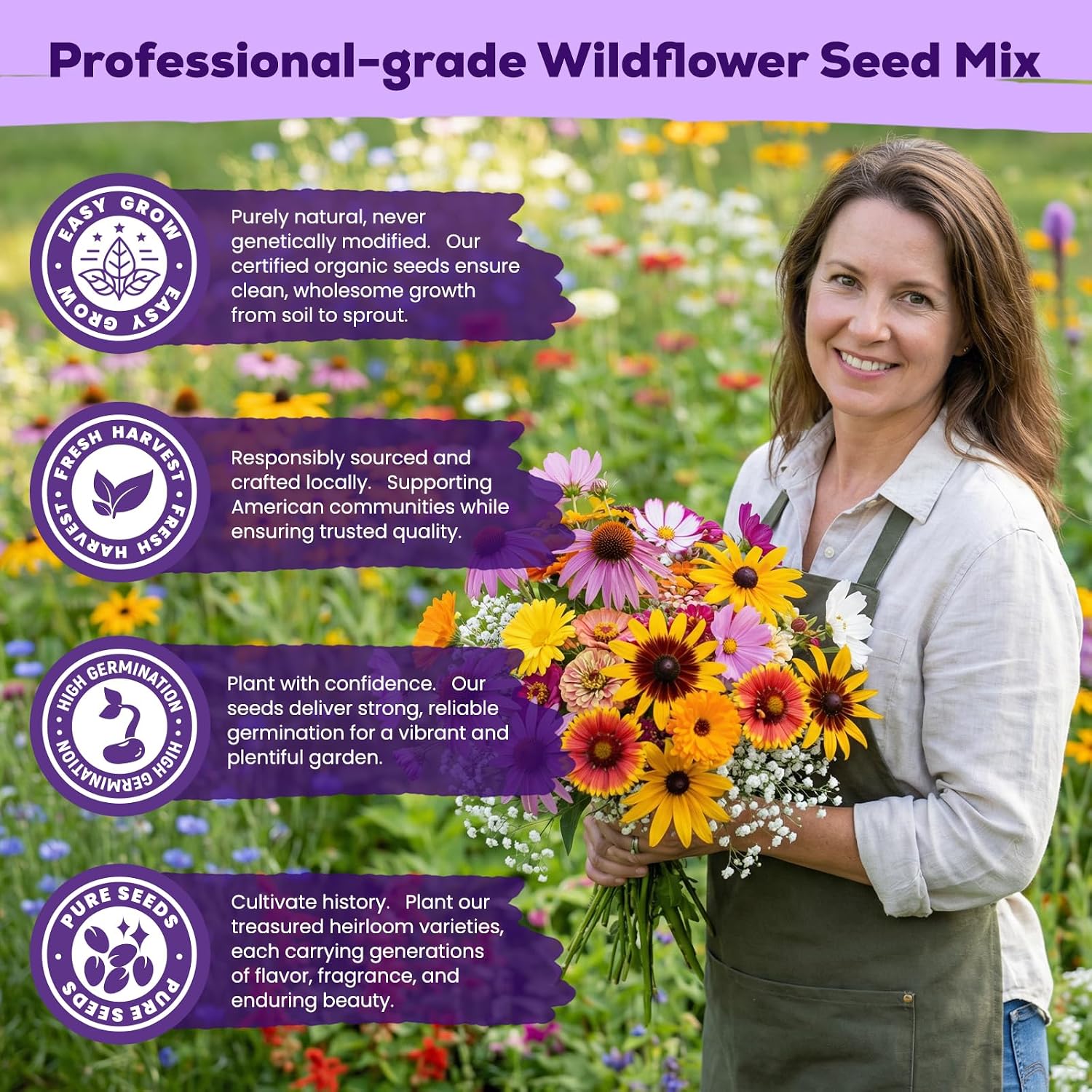 200,000+ Wildflower Seeds Bulk (4oz) – 16 Varieties Perennial & Annual Mix, Attract Bees, Butterflies & Hummingbirds, High Germination for Outdoor Pollinator Garden, Unique Gift for Mother, Women, Mom - Image 4